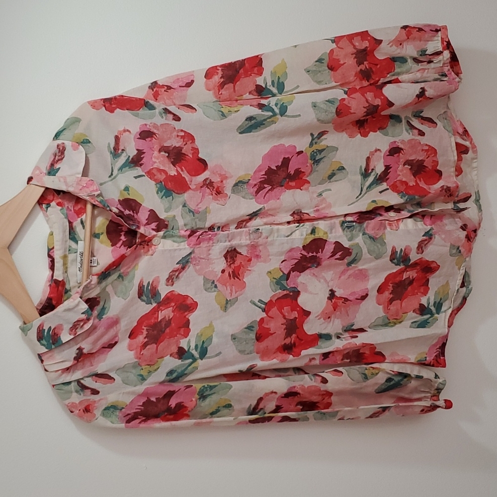 Madewell Floral Quarter Sleeve Blouse, XS